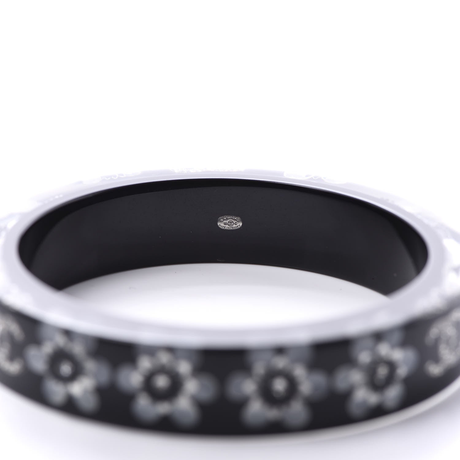 Chanel Resin Crystal CC Floral Bangle Bracelet Black 4 of 8