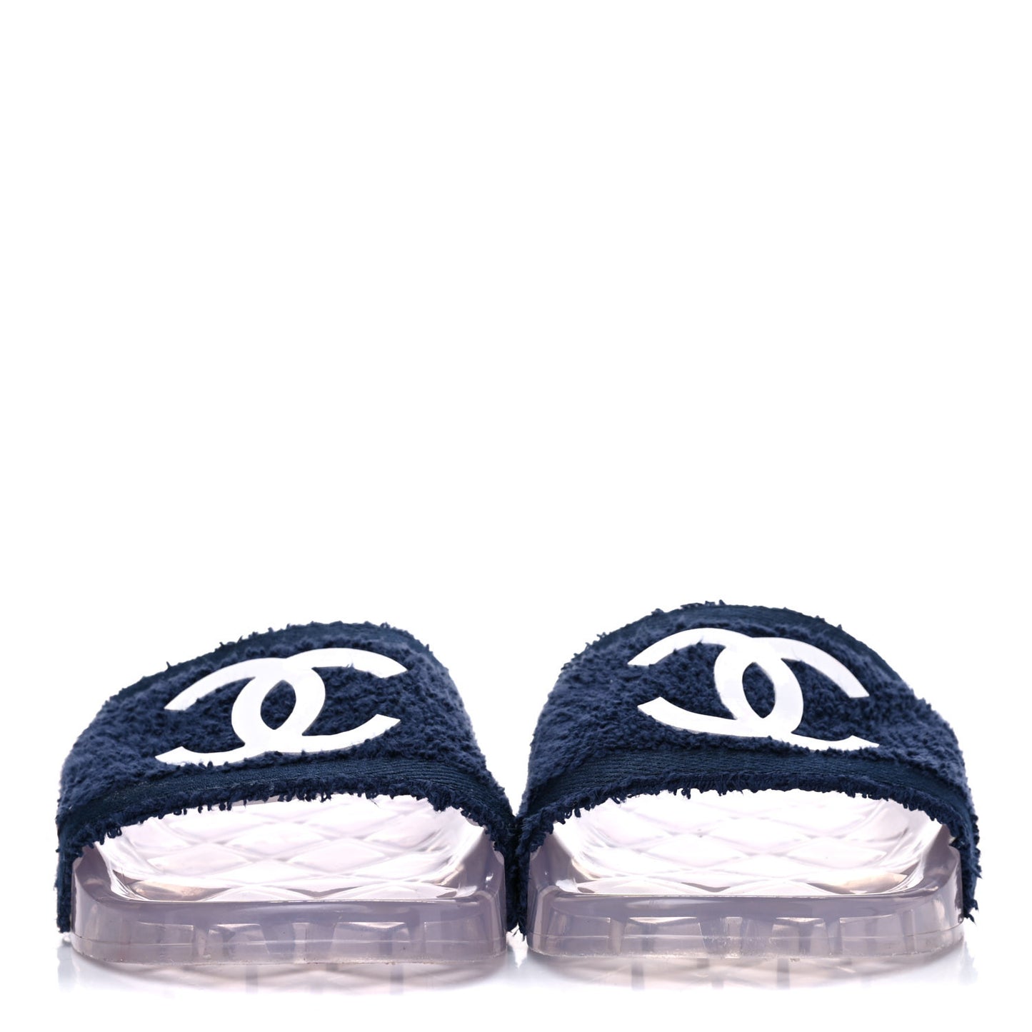 PVC Transparent Fabric CC Flat Slide Sandals 41 Navy