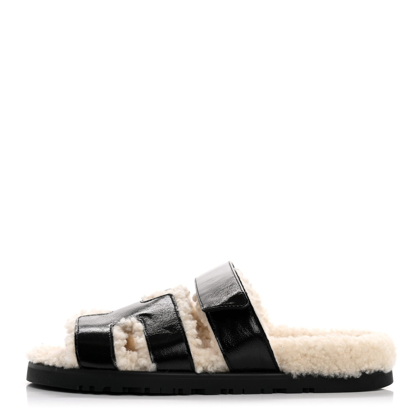Glazed Nappa Woolskin Womens Chypre Sandals 36 Black Ecru