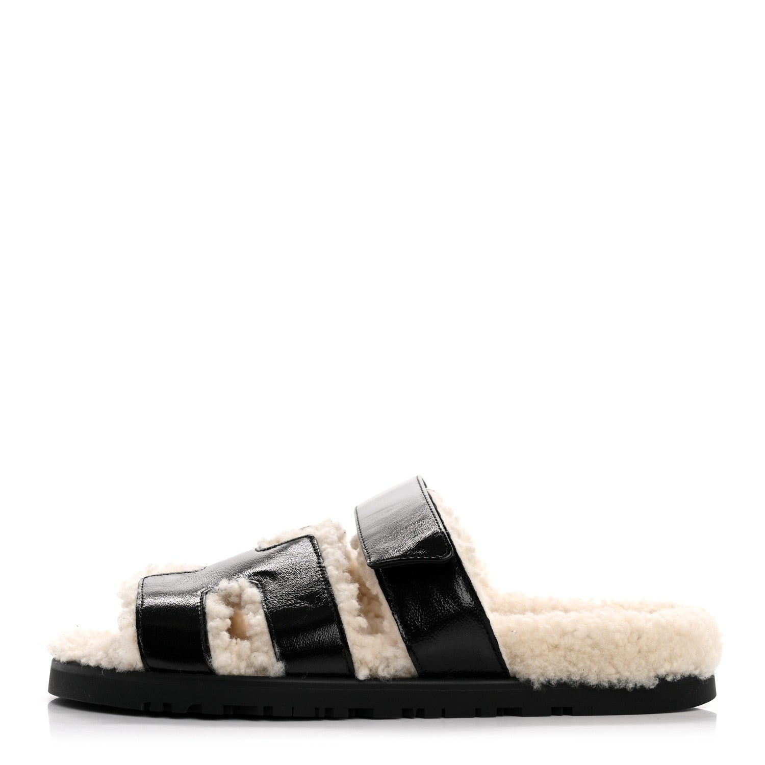 Hermes Glazed Nappa Woolskin Womens Chypre Sandals 36 Black Ecru 1 of 10