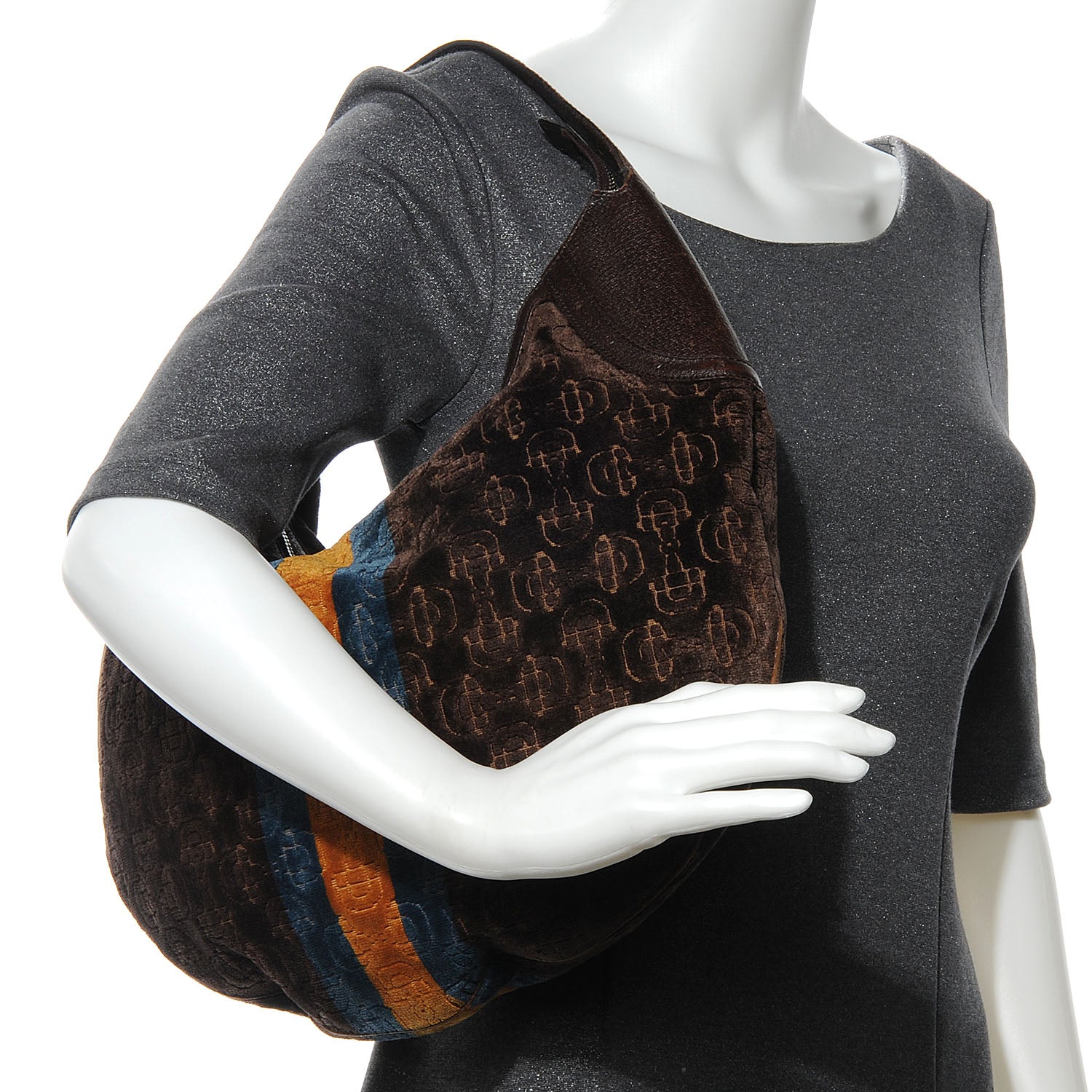Gucci Velour Horsebit Embossed Glam Hobo 2 of 7