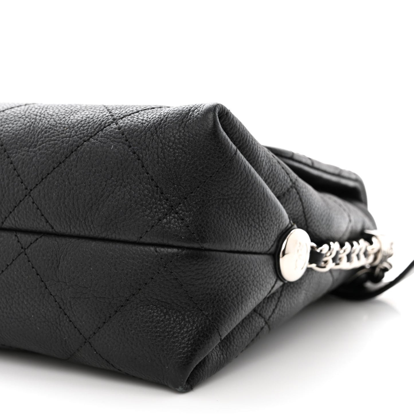 Grained Calfskin Stitched Small Braided With Style Flap Black