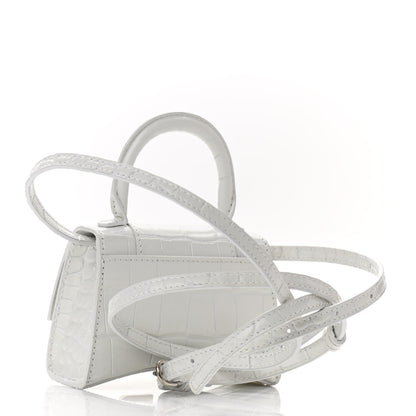 Balenciaga Shiny Calfskin Crocodile Embossed Hourglass Top Handle Bag Mini White 3 of 11