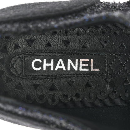 Chanel Tweed Lace Up Platform Oxfords 38 Black Blue 7 of 12