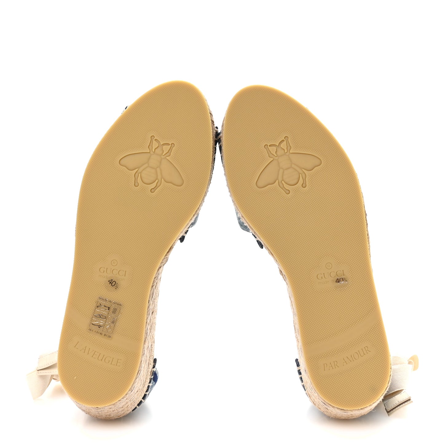 New Denim GG Monogram Pilar Ankle Wrap Espadrille Wedge Sandals 40.5 Light Blue