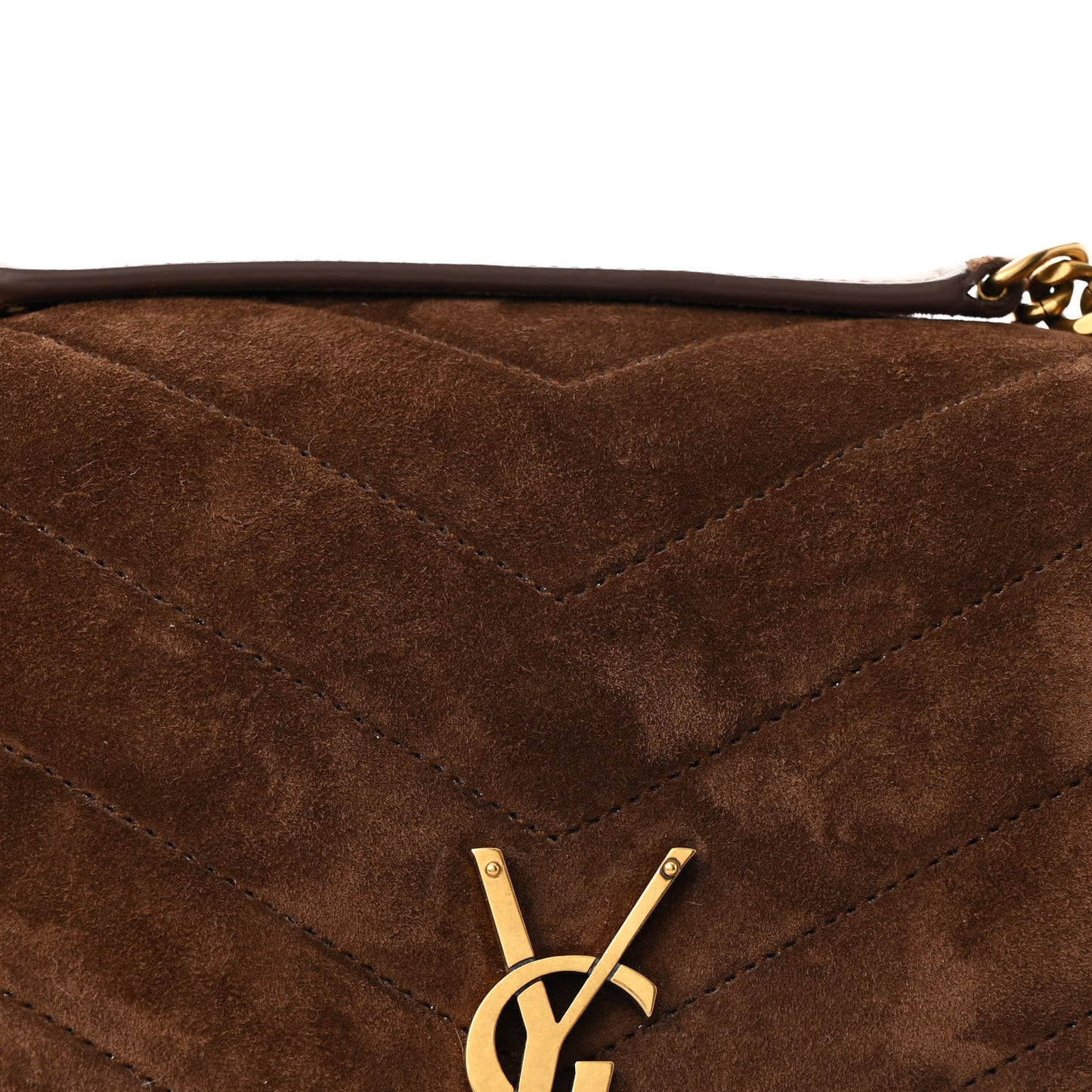 Suede Y Quilted Monogram Medium Loulou Chain Satchel Bark Brown