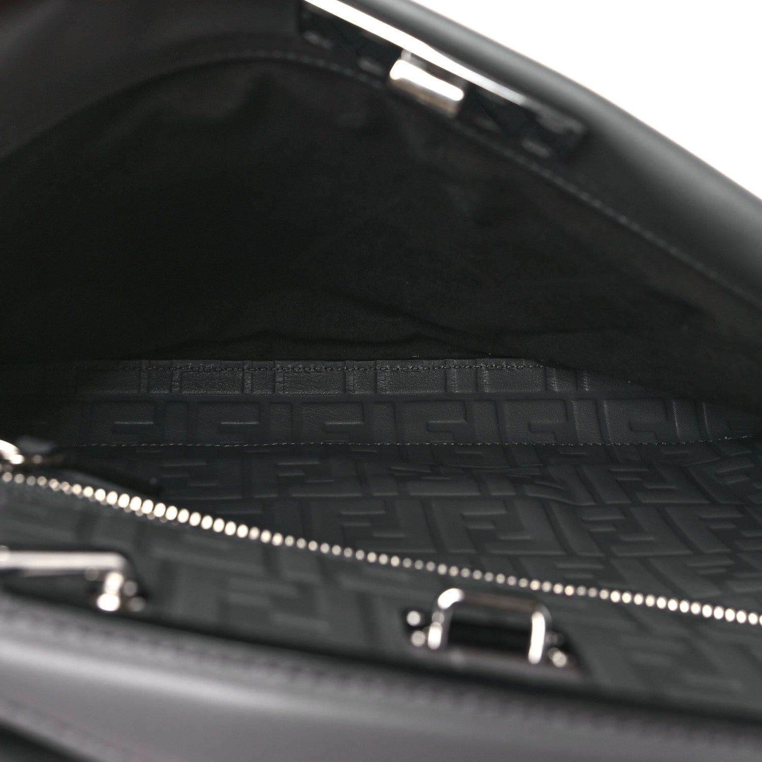 Fendi I Vitello Grace FF 1974 Embossed Large Peekaboo Iconic Fit Satchel Anthracite 5 of 12