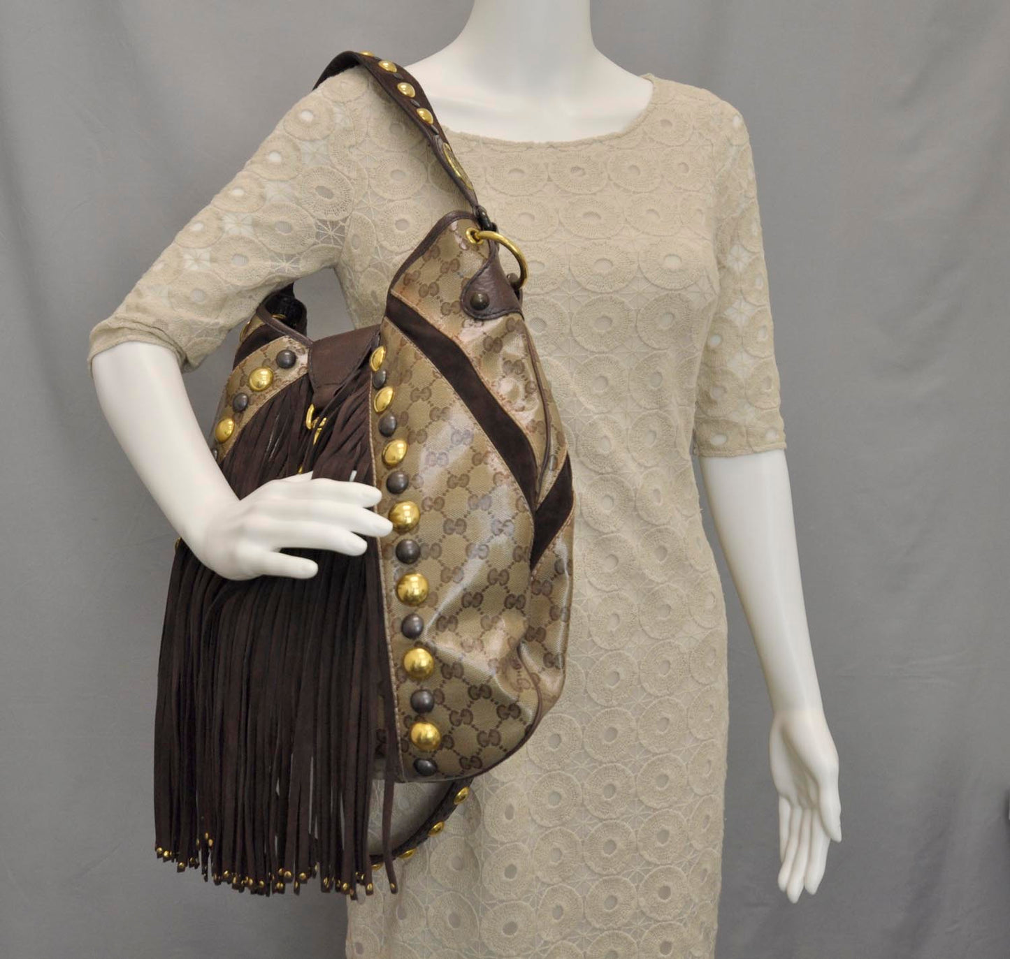 Crystal Monogram Fringe Babouska Hobo