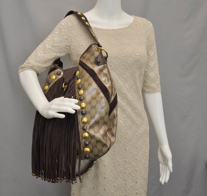 Gucci Crystal Monogram Fringe Babouska Hobo 2 of 9