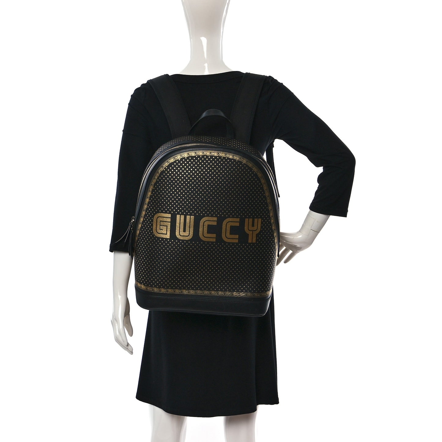 X SEGA Calfskin GUCCY Stars Dome Backpack Black Gold