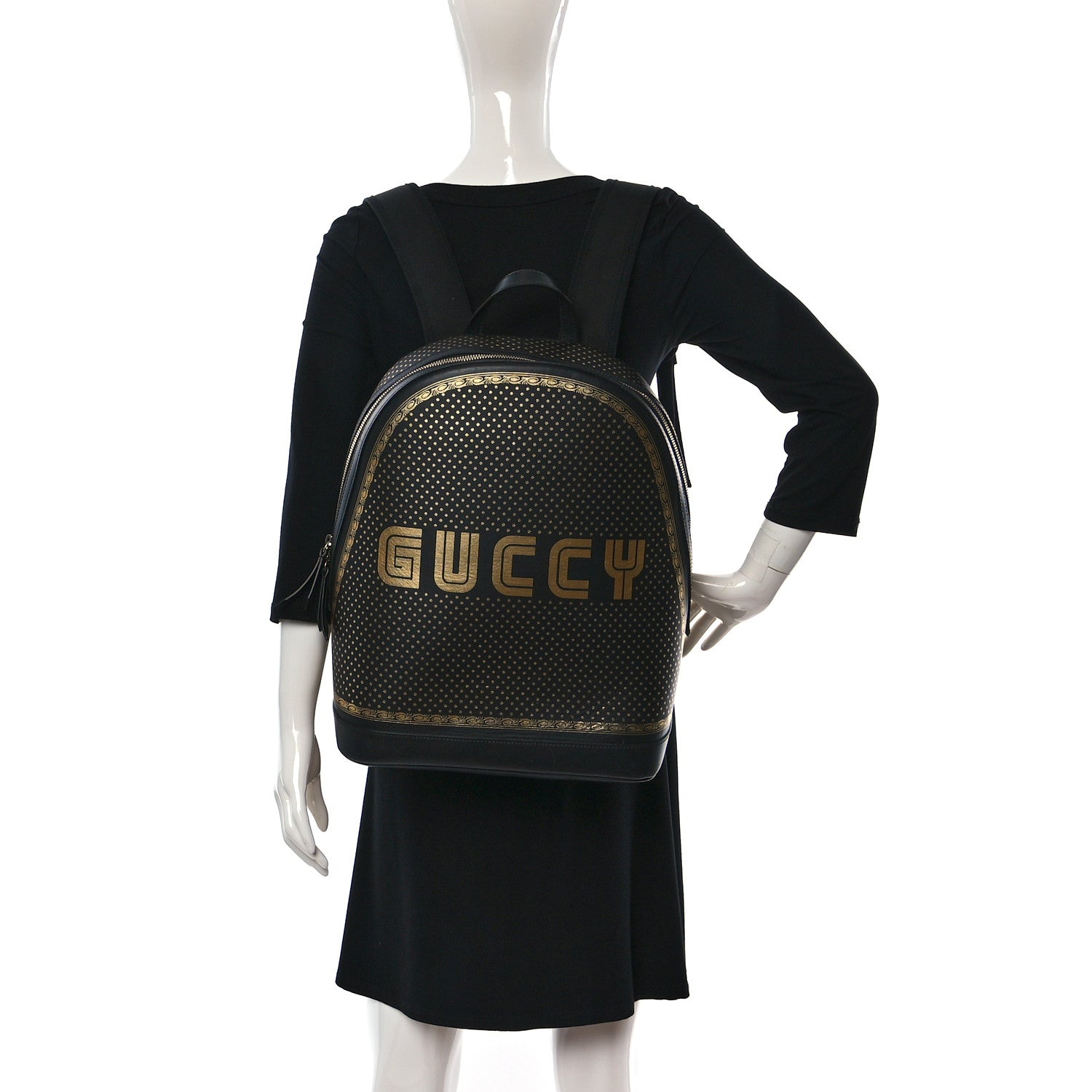 Gucci X SEGA Calfskin GUCCY Stars Dome Backpack Black Gold 2 of 10