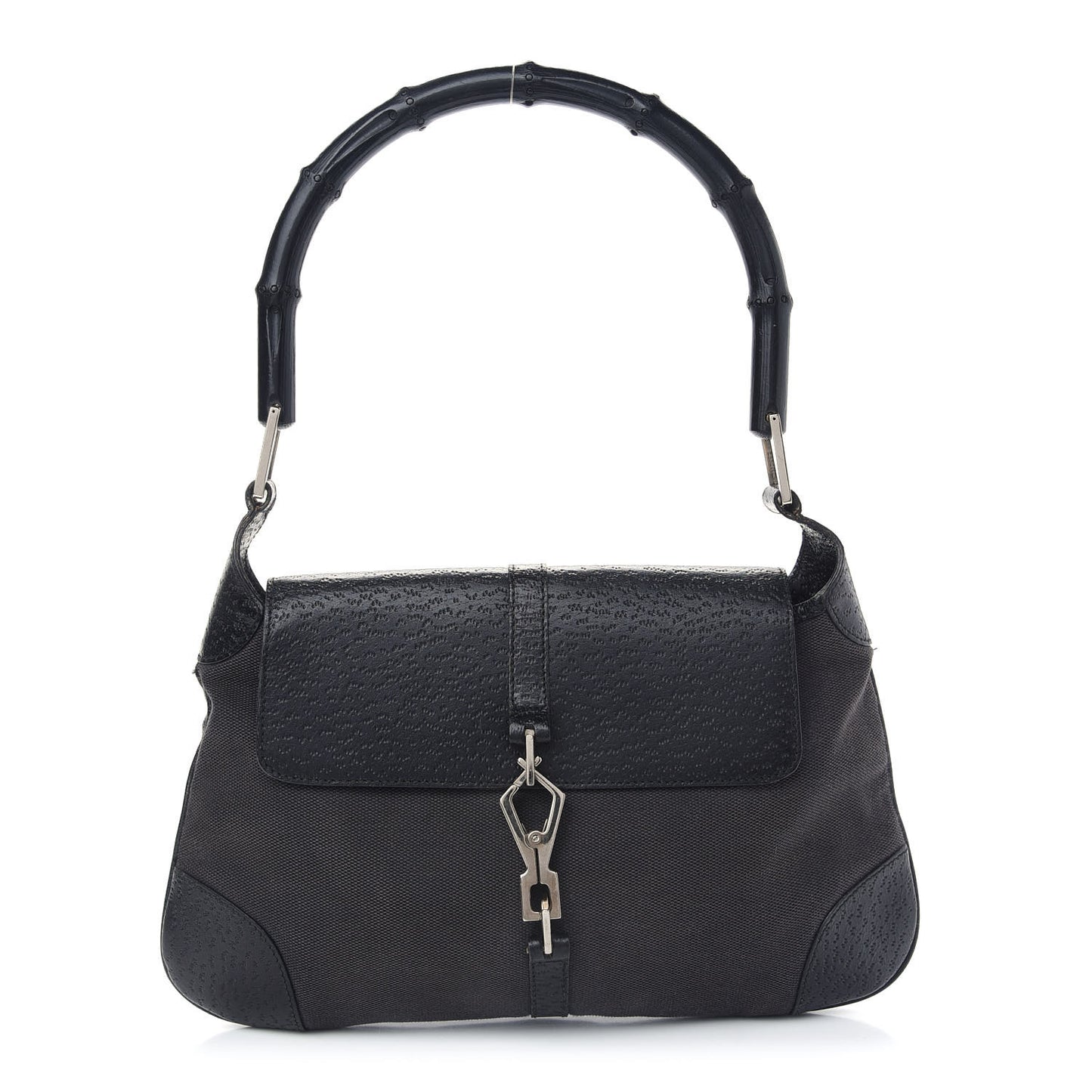Calfskin Bamboo Handle Jackie O Hobo Black