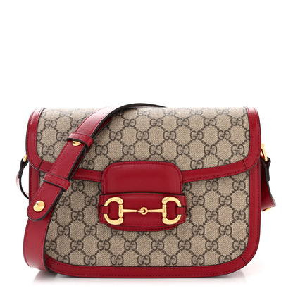 Gucci GG Supreme Monogram Azalea Calfskin Horsebit 1955 Shoulder Bag Beige Ebony New Cherry Red 1 of 11
