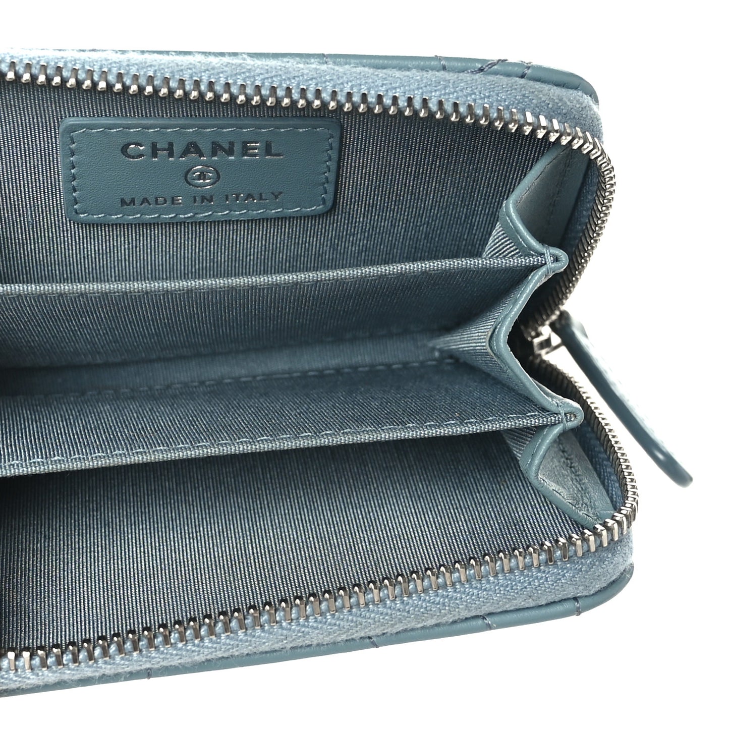 Lambskin Camellia Embossed Studded Zip Coin Purse Blue
