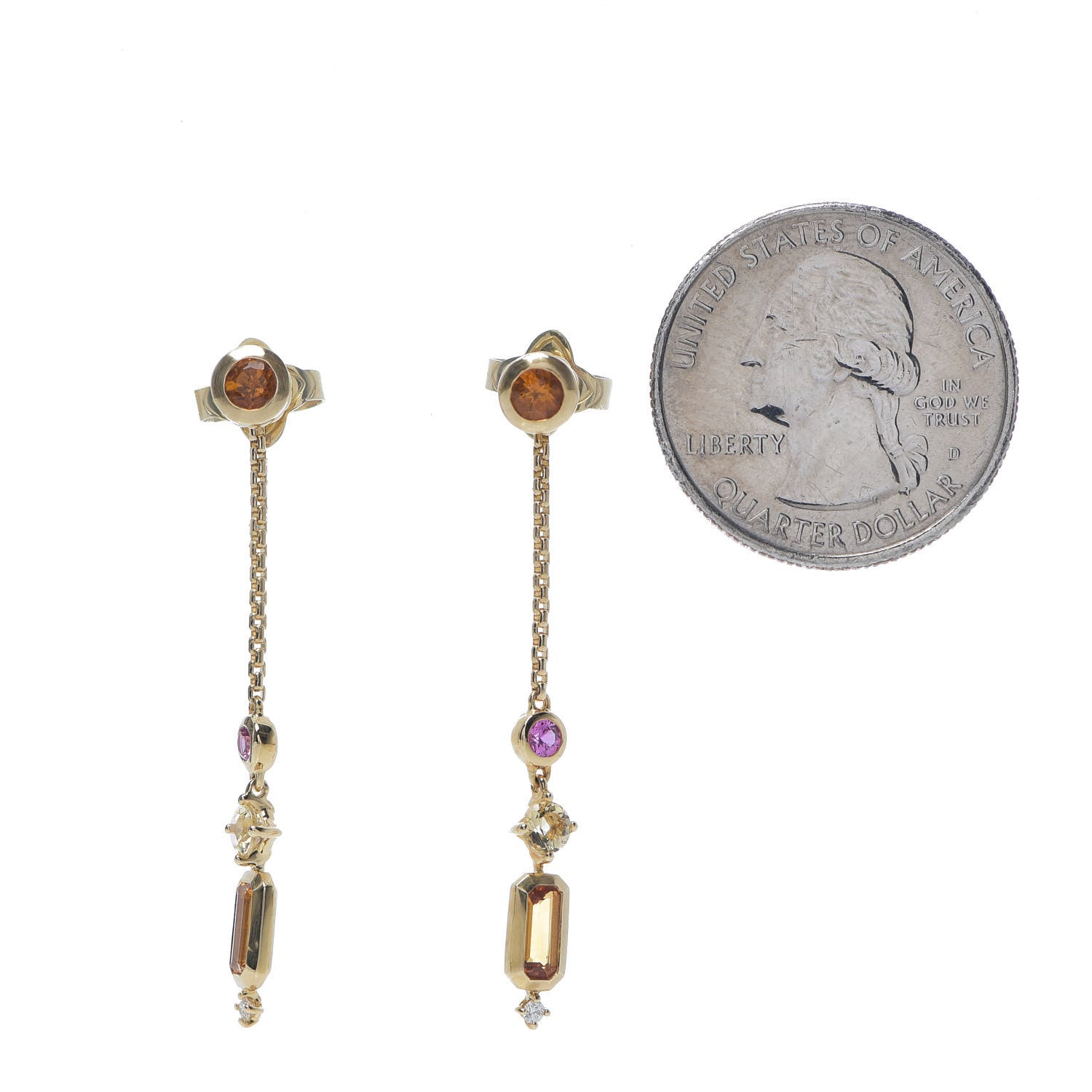 David Yurman 18K Yellow Gold Diamond Citrine Yellow Beryl Pink Sapphire Novella Drop Earrings 2 of 3
