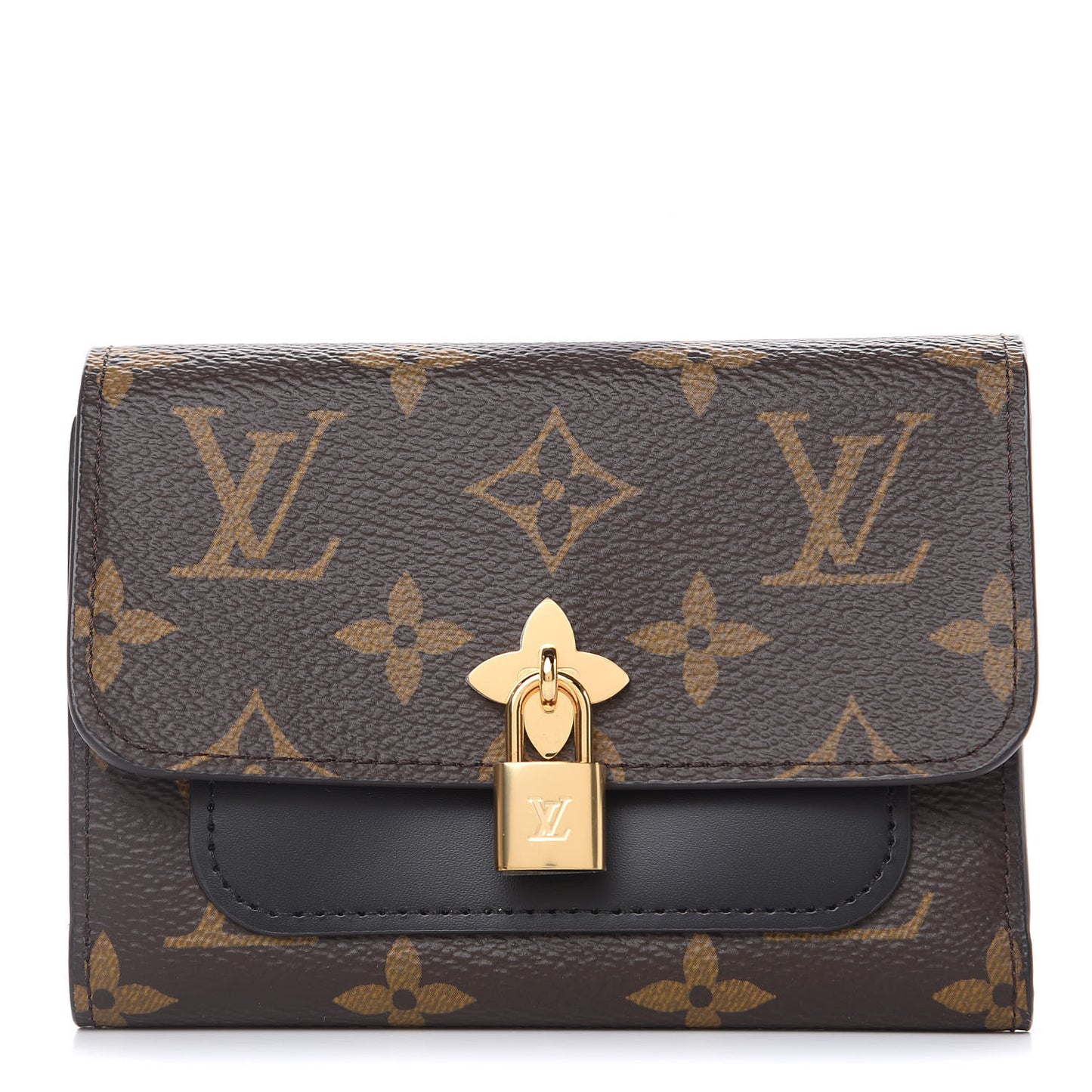 Monogram Flower Lock Compact Wallet Black
