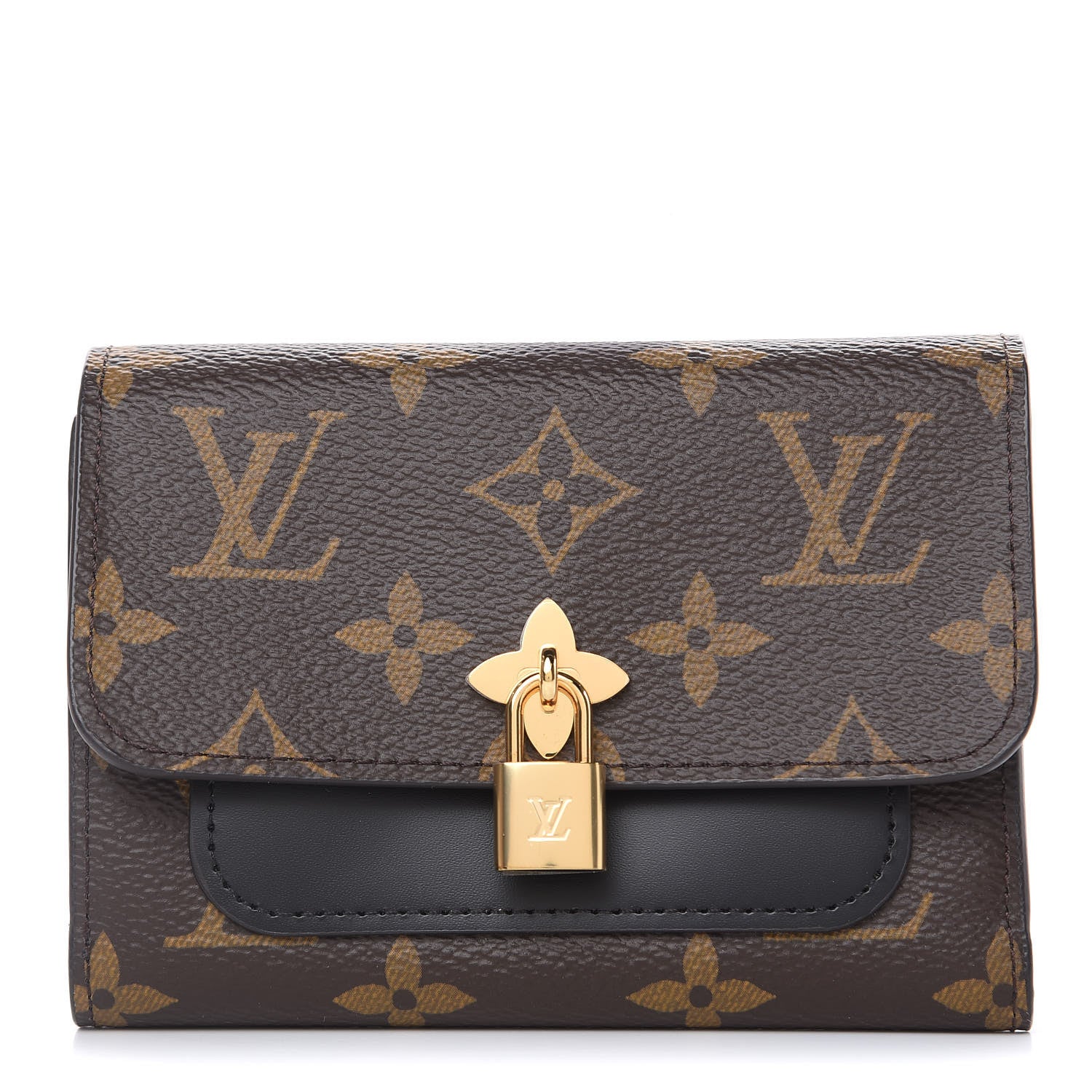 Louis Vuitton Monogram Flower Lock Compact Wallet Black 1 of 7