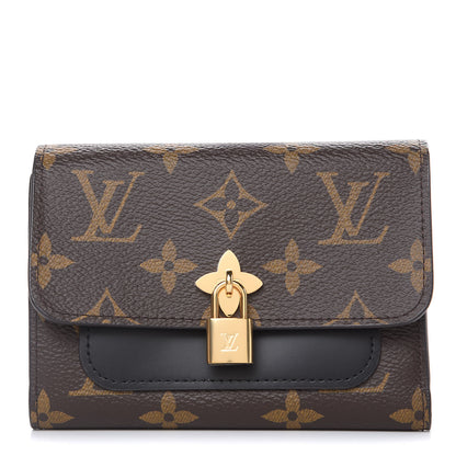 Louis Vuitton Monogram Flower Lock Compact Wallet Black 1 of 7