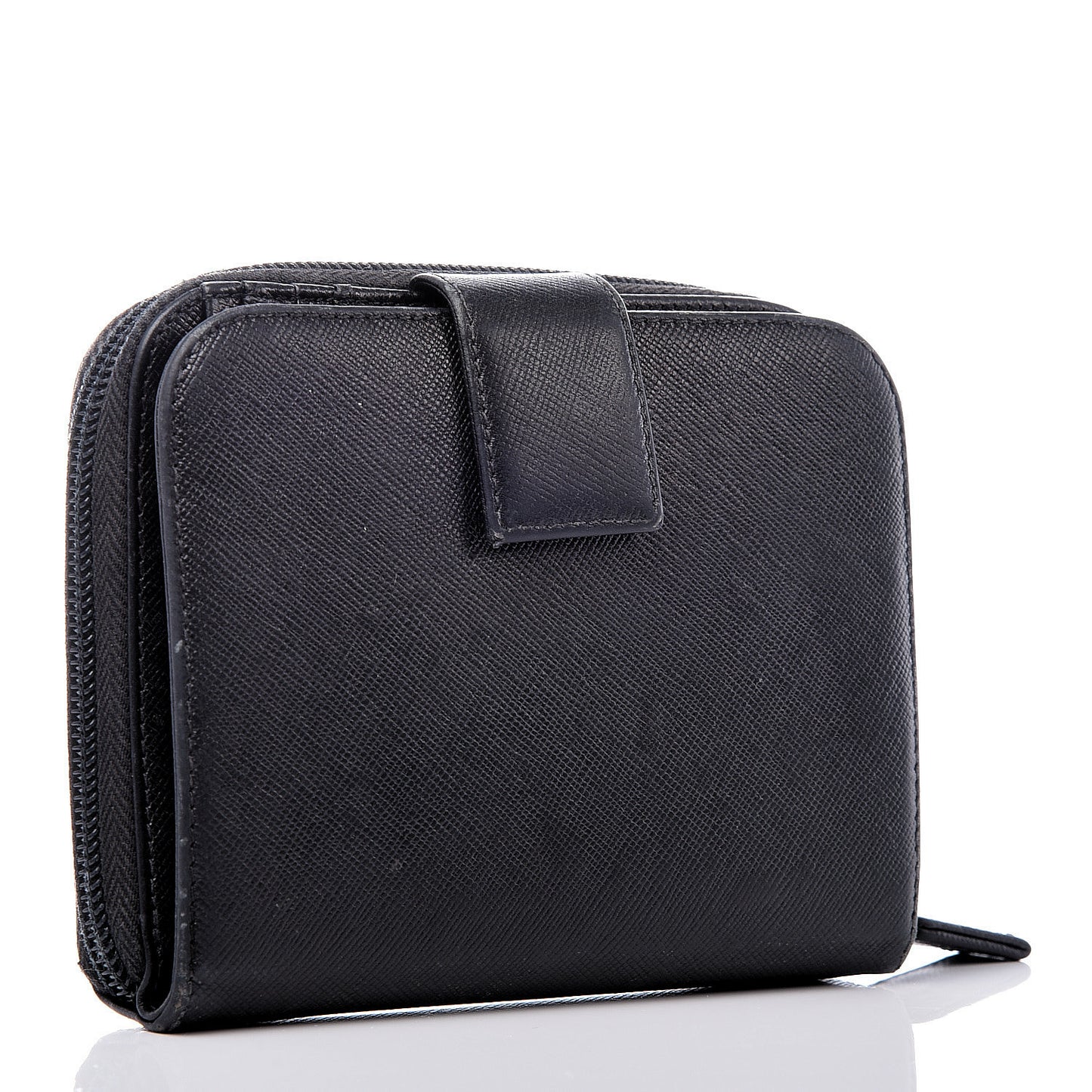 Saffiano Compact Zip Around Wallet Black