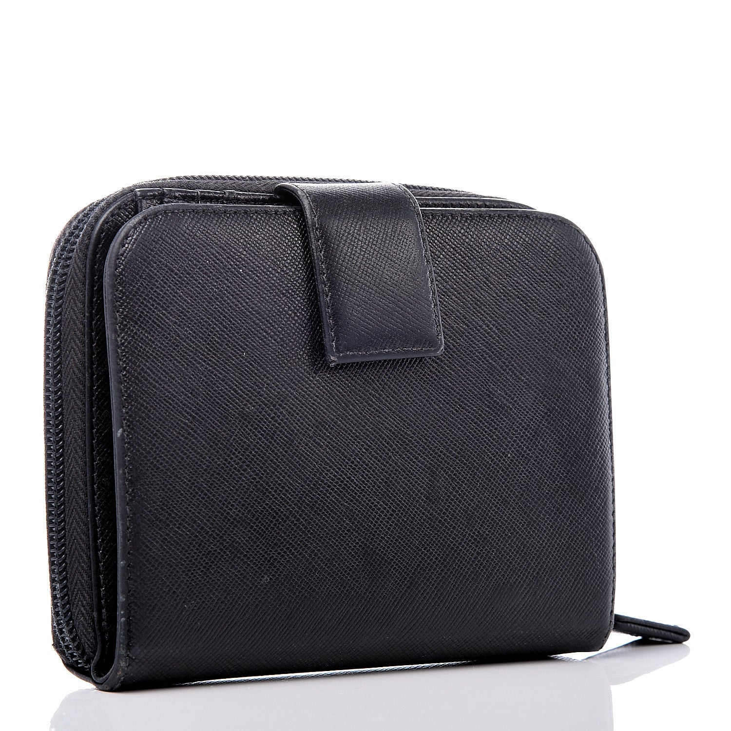 Prada Saffiano Compact Zip Around Wallet Black 3 of 14