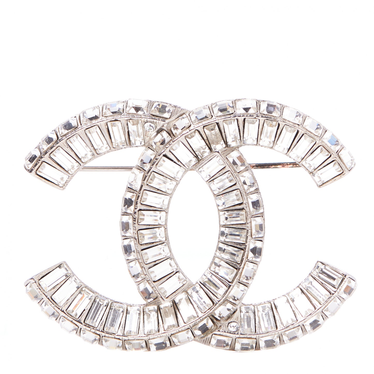 Baguette Crystal CC Brooch Silver
