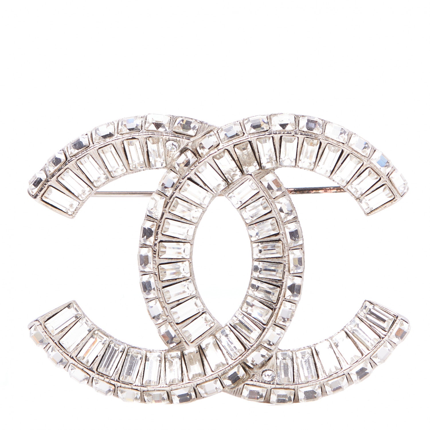 Chanel Baguette Crystal CC Brooch Silver 4 of 5