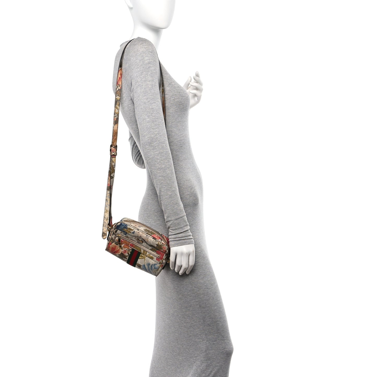 GG Supreme Monogram Water Flora Web Mini Ophidia Shoulder Bag Beige White Multicolor