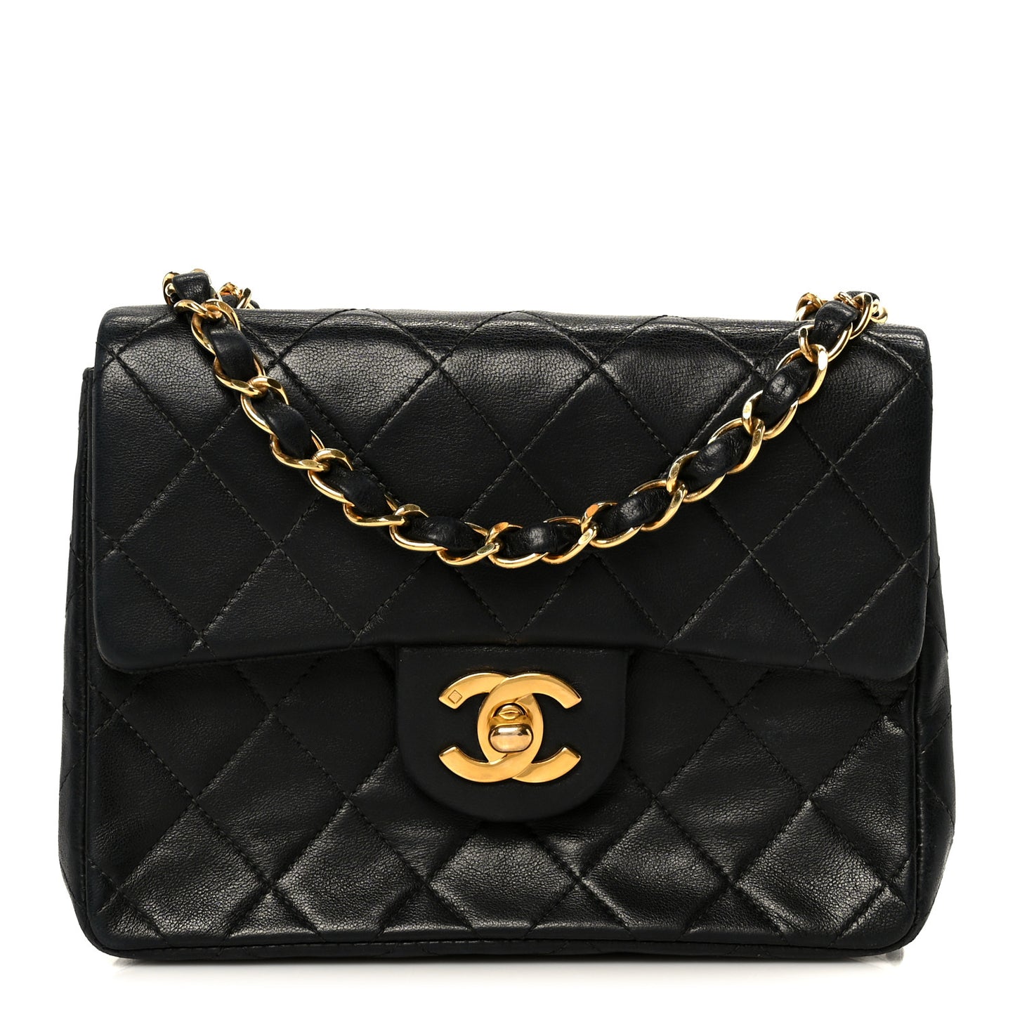 Lambskin Quilted Mini Square Flap Black