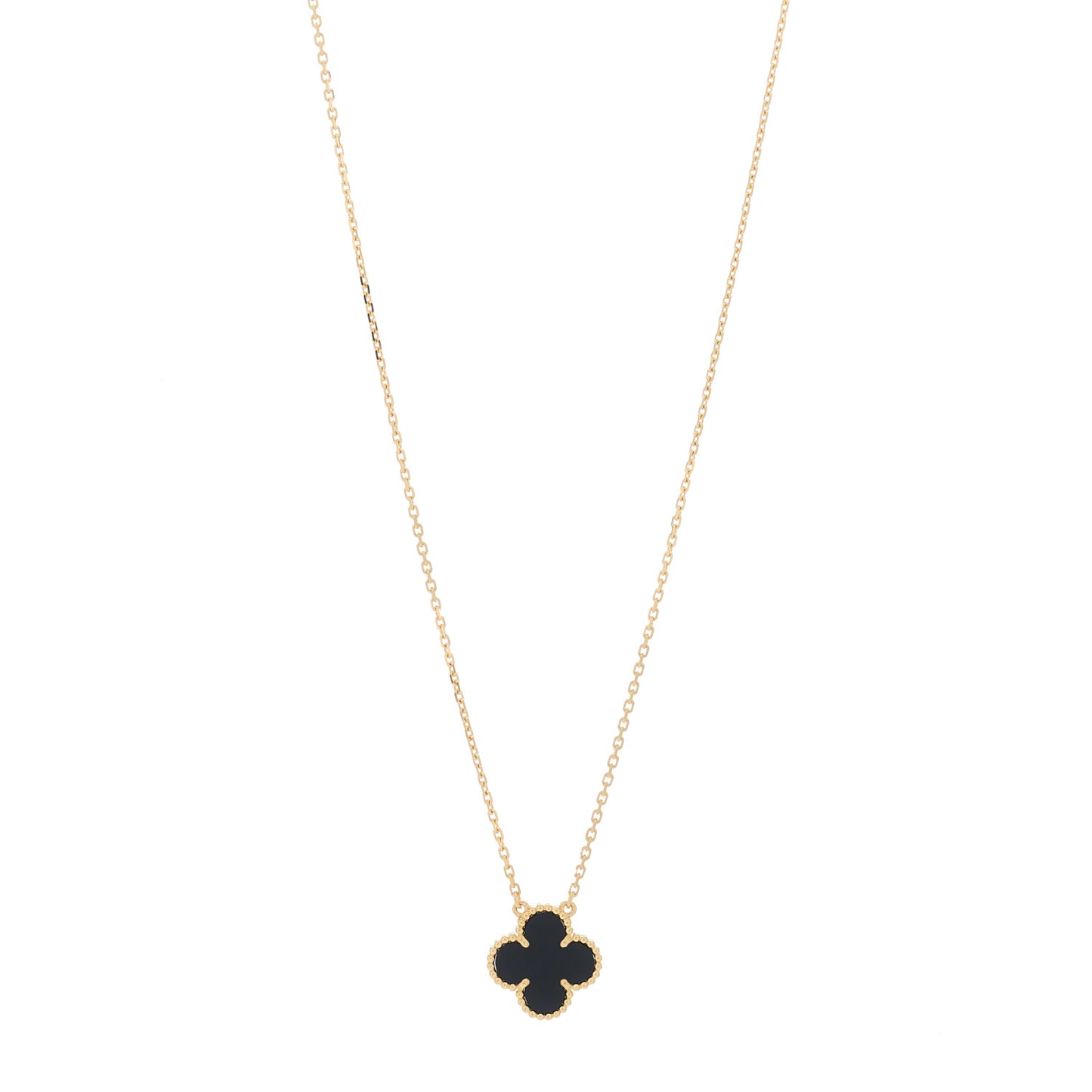 18K Yellow Gold Black Onyx Vintage Alhambra Pendant Necklace