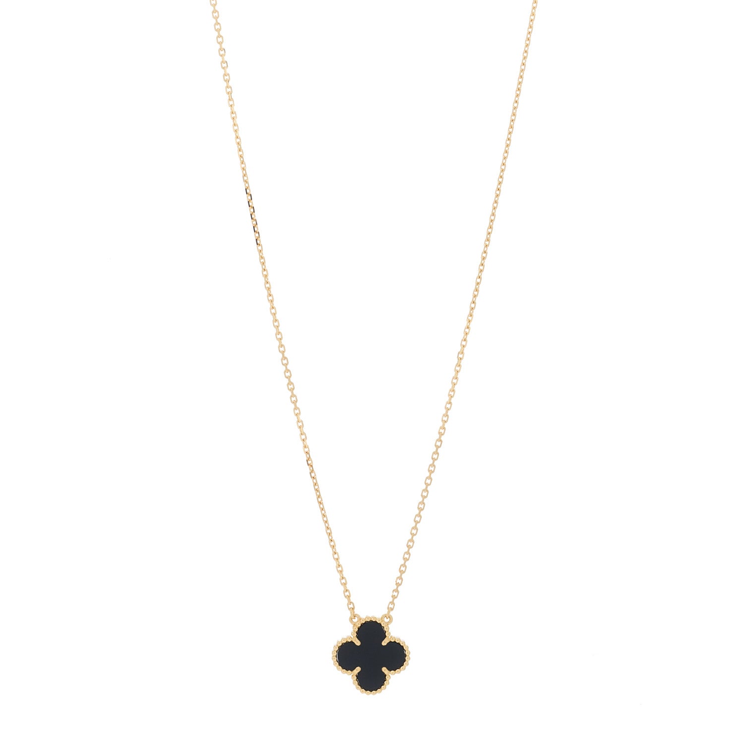 Van Cleef & Arpels 18K Yellow Gold Black Onyx Vintage Alhambra Pendant Necklace 1 of 5