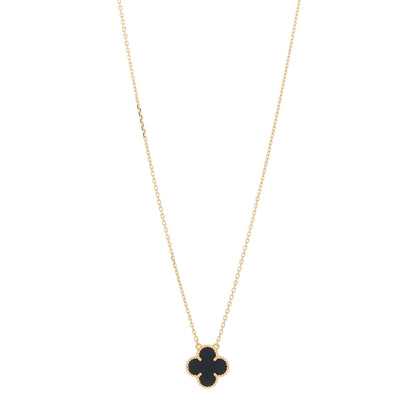 Van Cleef & Arpels 18K Yellow Gold Black Onyx Vintage Alhambra Pendant Necklace 1 of 5