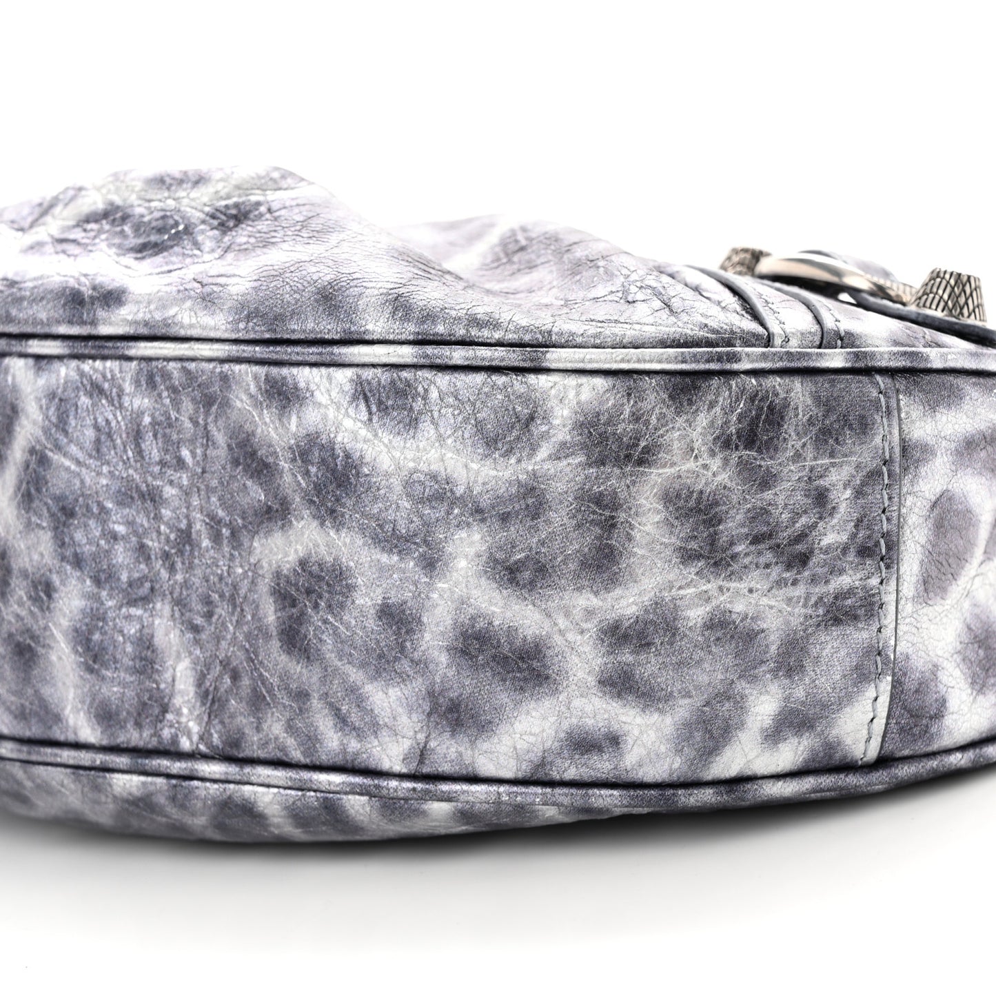 Metallic Agneau Arena Leopard Le Cagole Shoulder Bag XS Dark Grey