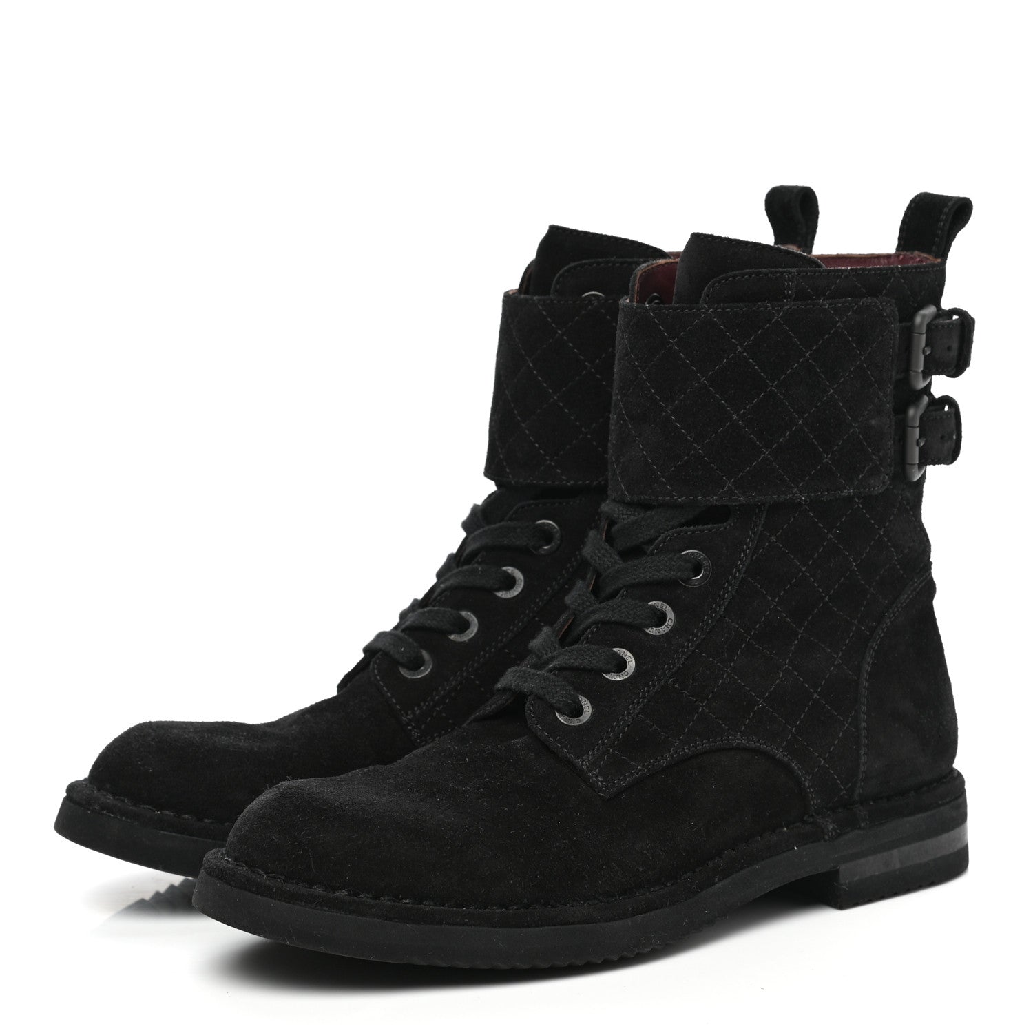 Chanel Suede Calfskin Quilted Combat Short Boots 38.5 Black 3 of 9