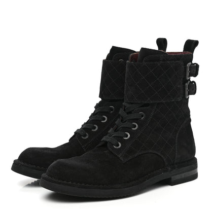 Chanel Suede Calfskin Quilted Combat Short Boots 38.5 Black 3 of 9