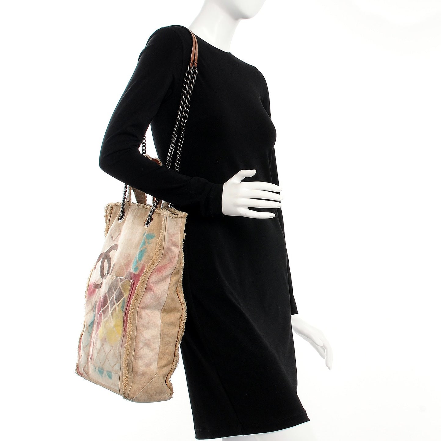 Canvas Large Graffiti Tote Beige