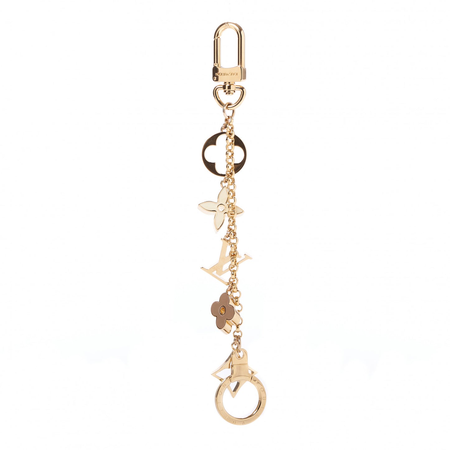 Brass Enamel Fleur De Monogram Bag Charm Chain Gold