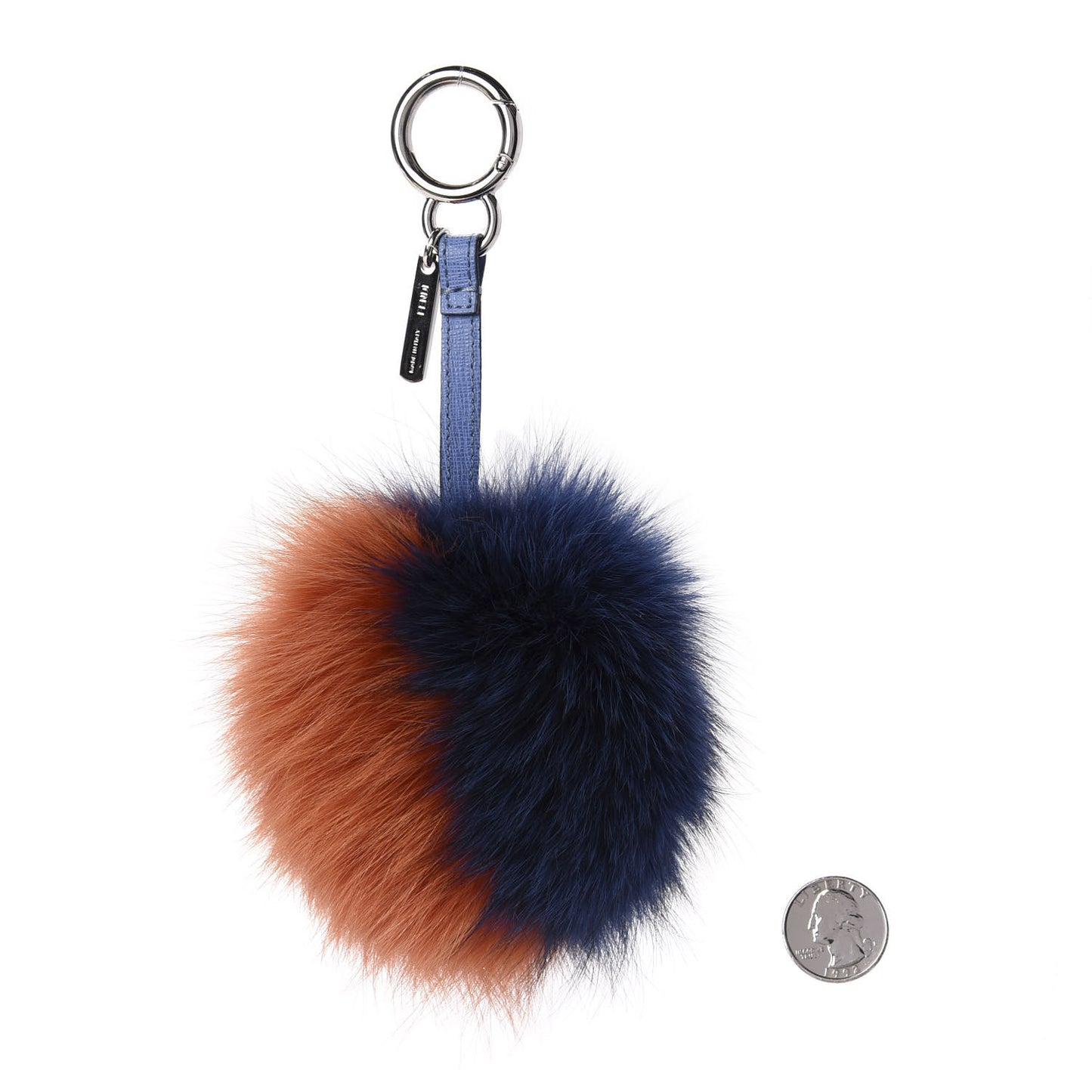 Fox Fur Pom Pom Bag Charm Blue Orange