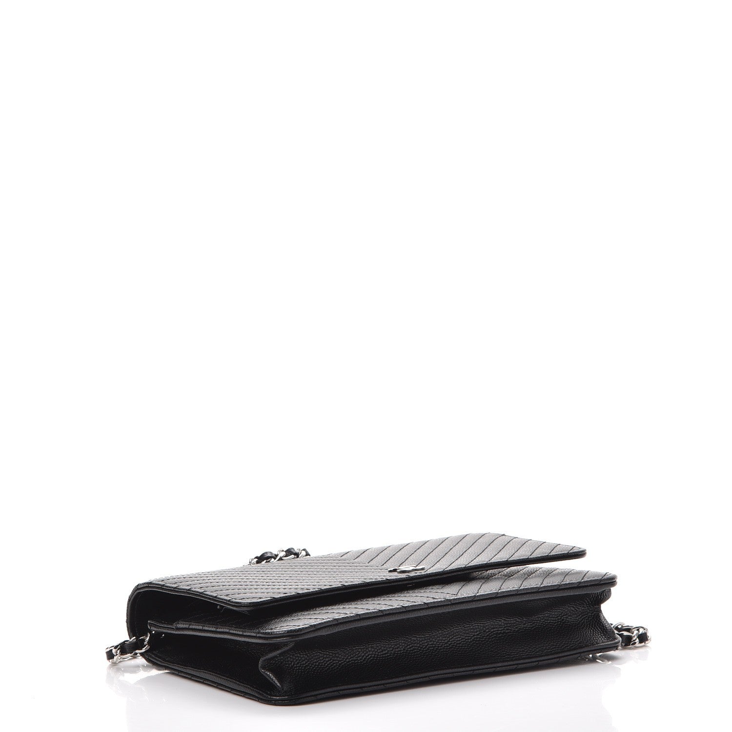 Chanel Caviar Chevron Quilted Wallet On Chain WOC Black 4 of 9