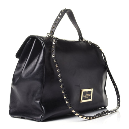 Valentino Garavani Vitello Large Rockstud Single Handle Flap Satchel Black 4 of 12