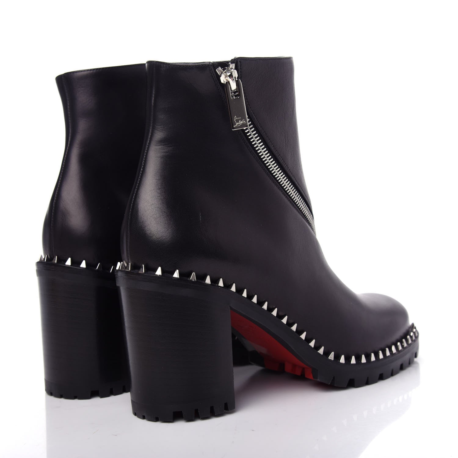 Christian Louboutin Calfskin Spikes Birgitta Lug 70 Zip Around Ankle Boots 40 Black 4 of 10