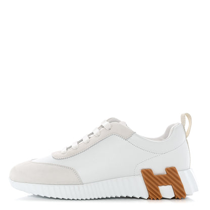 Hermes Calfskin Suede Goatskin Bouncing Sneakers 37.5 White 1 of 9