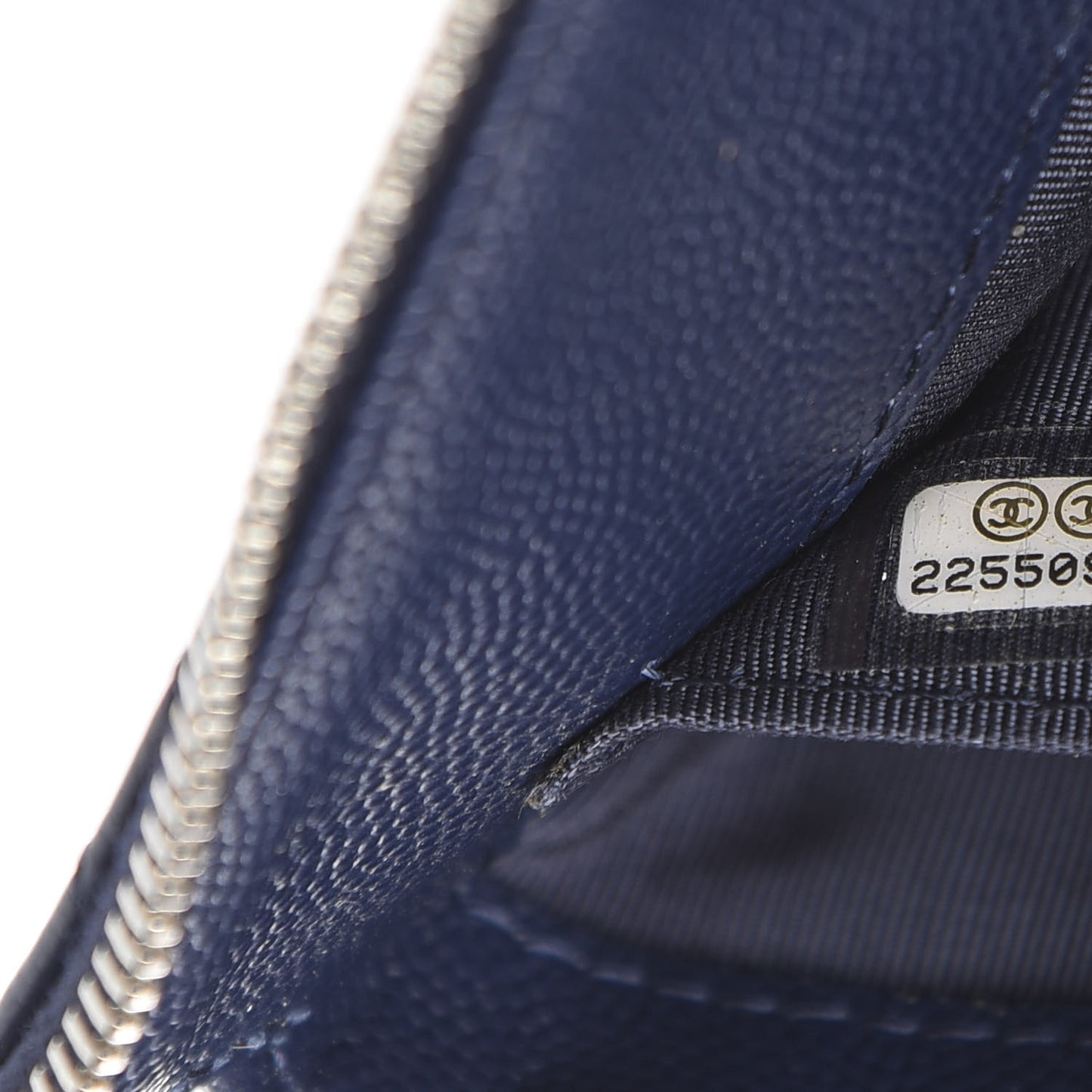 Caviar Chevron Quilted Large Zipped Clutch Navy
