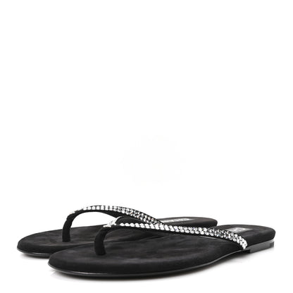 Chanel Velvet Crystal CC Thong Sandals 36.5 Black 4 of 9