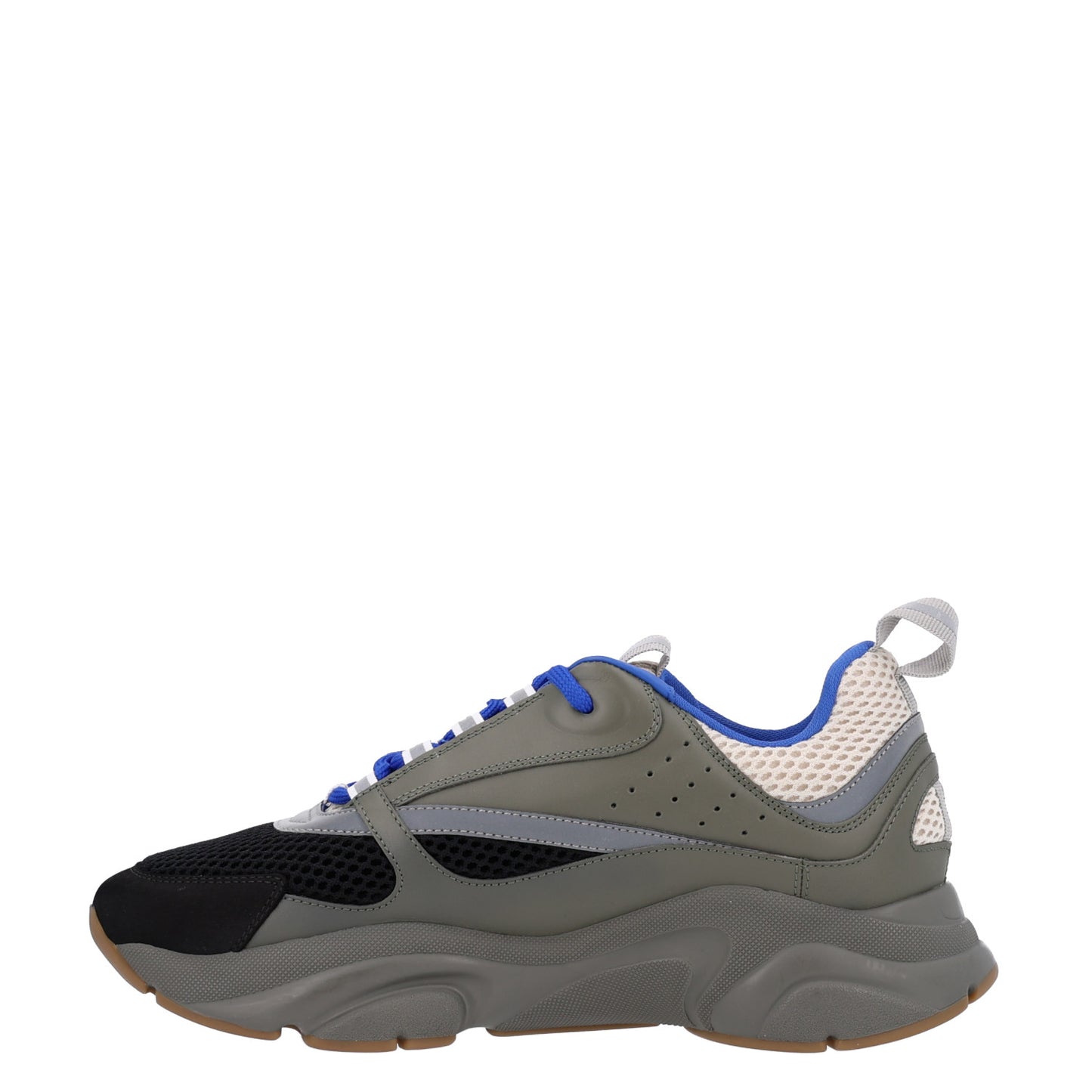 Technical Mesh Calfskin Mens B22 Sneakers 41 Olive Green Black White Grey