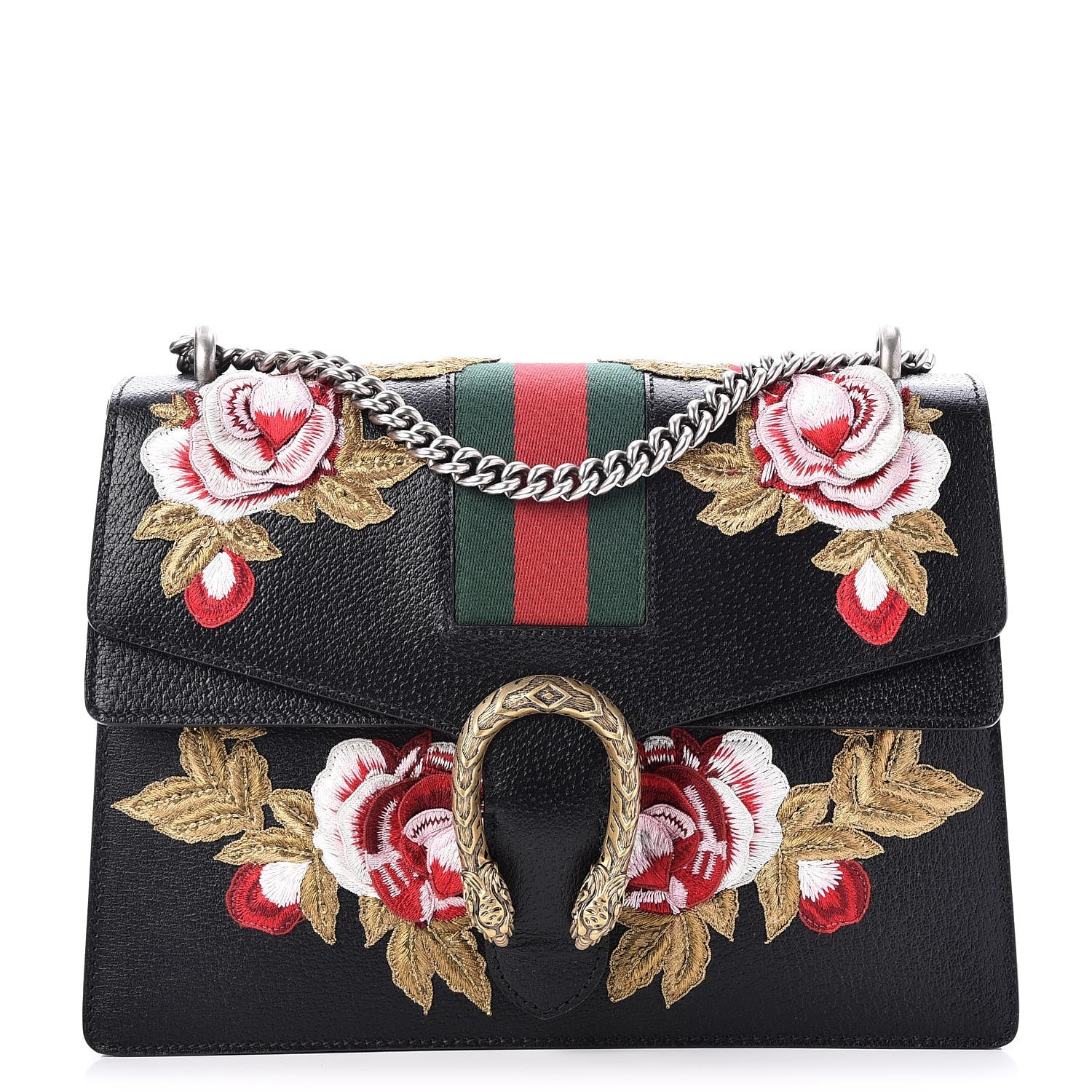 Gucci Calfskin Web Floral Embroidered Medium Dionysus Shoulder Bag Black 1 of 10