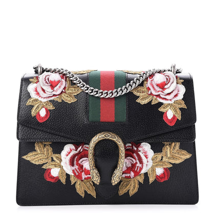 Gucci Calfskin Web Floral Embroidered Medium Dionysus Shoulder Bag Black 1 of 10