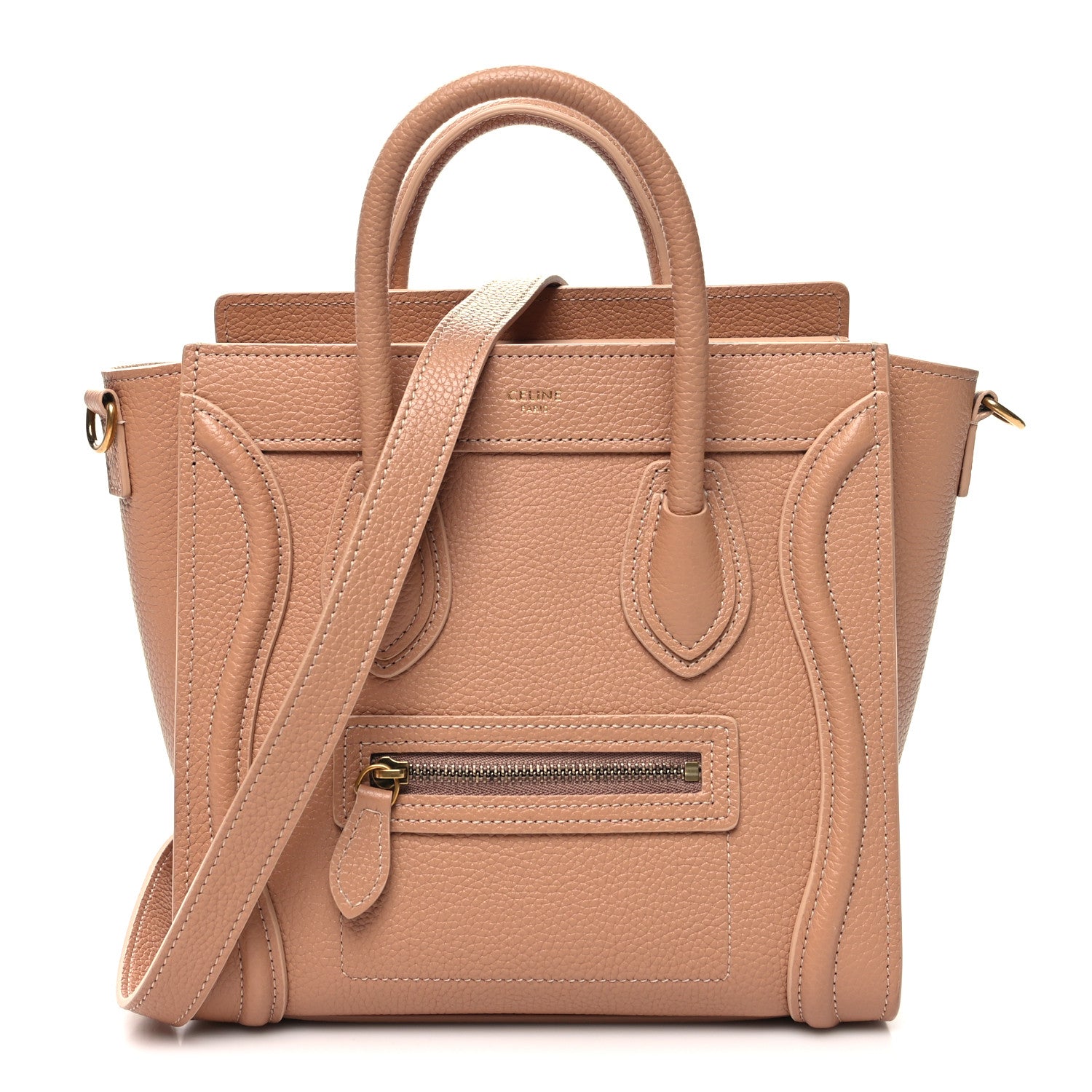 Celine Drummed Calfskin Nano Luggage Desert Rose 1 of 11