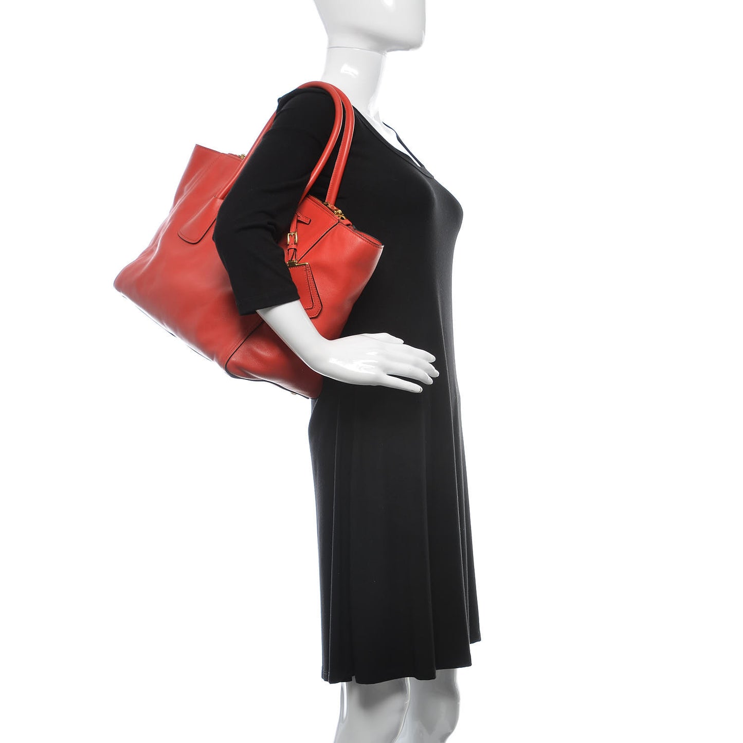 Glace Calfskin Twin Pocket Tote Fuoco
