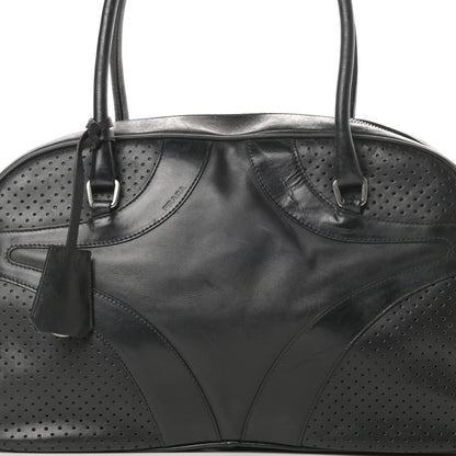 Prada Vitello Drive Perforated Bowling Bag Black 8 of 17