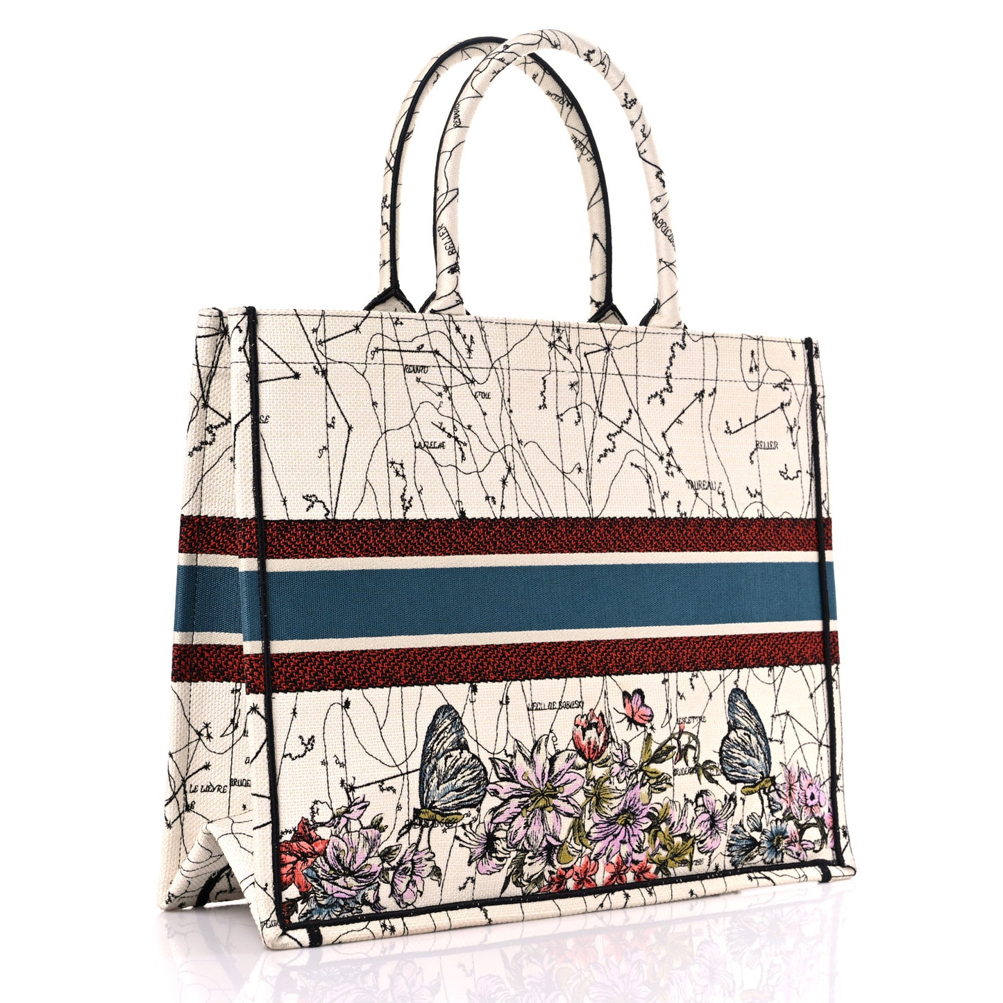 Canvas Embroidered Large Zodiac Book Tote Latte Multicolor